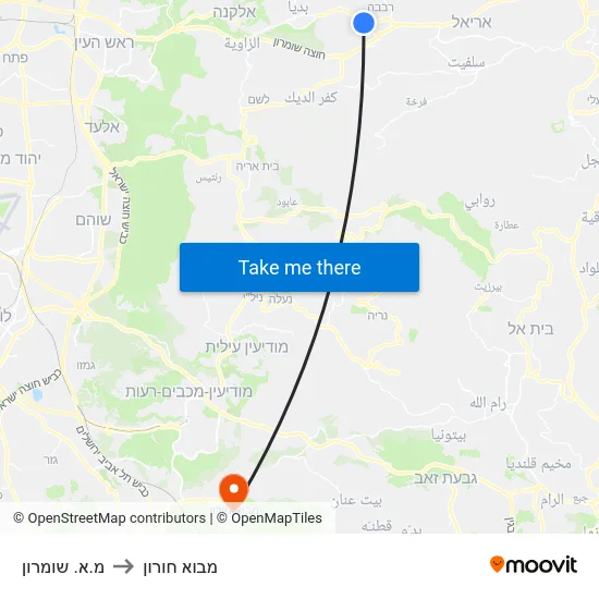 מ.א. שומרון to מבוא חורון map