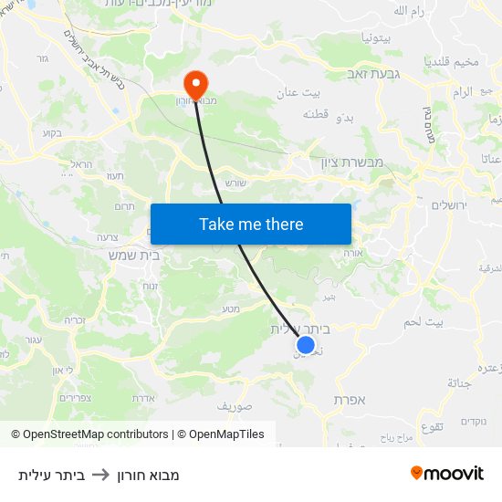 ביתר עילית to מבוא חורון map