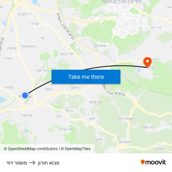 משמר דוד to מבוא חורון map