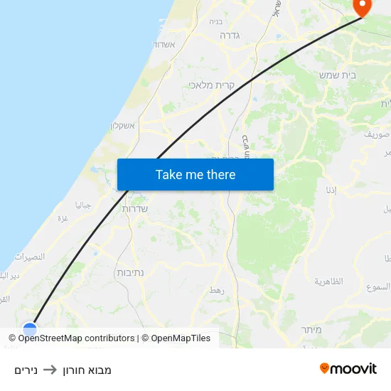 נירים to מבוא חורון map
