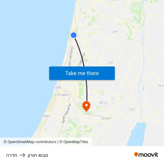 חדרה to מבוא חורון map