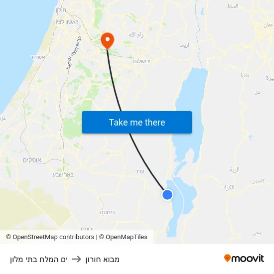 ים המלח בתי מלון to מבוא חורון map