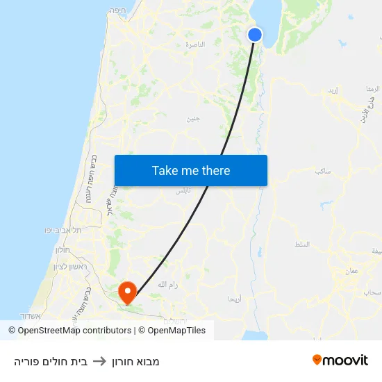 בית חולים פוריה to מבוא חורון map