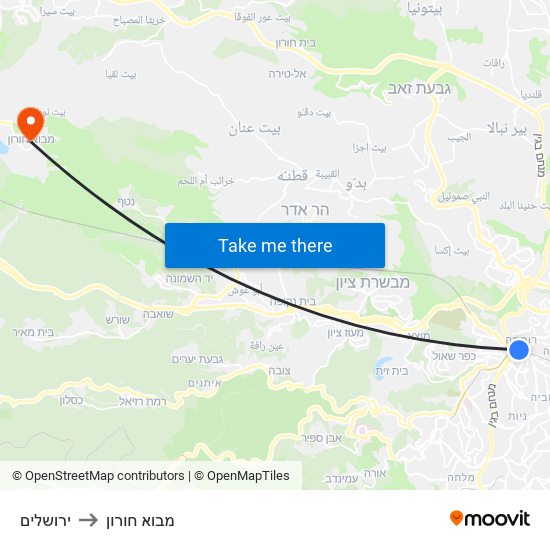 ירושלים to מבוא חורון map