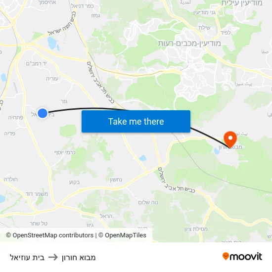 בית עוזיאל to מבוא חורון map