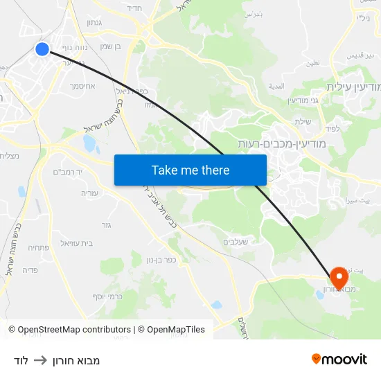 לוד to מבוא חורון map
