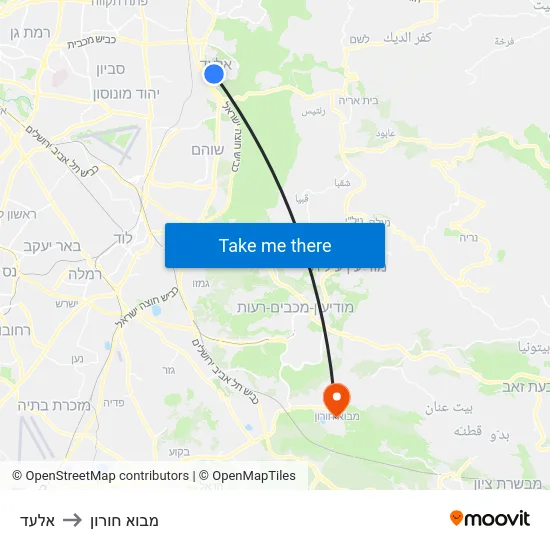 אלעד to מבוא חורון map