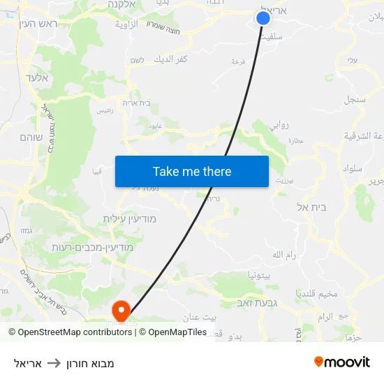 אריאל to מבוא חורון map