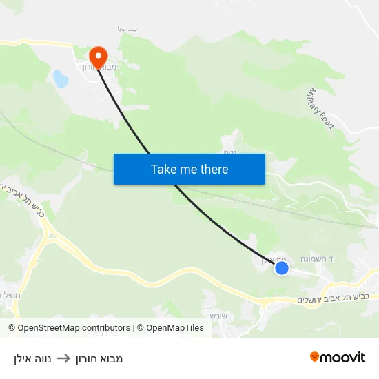 נווה אילן to מבוא חורון map