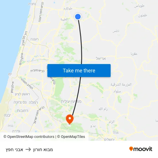 אבני חפץ to מבוא חורון map