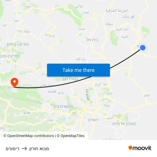 רימונים to מבוא חורון map