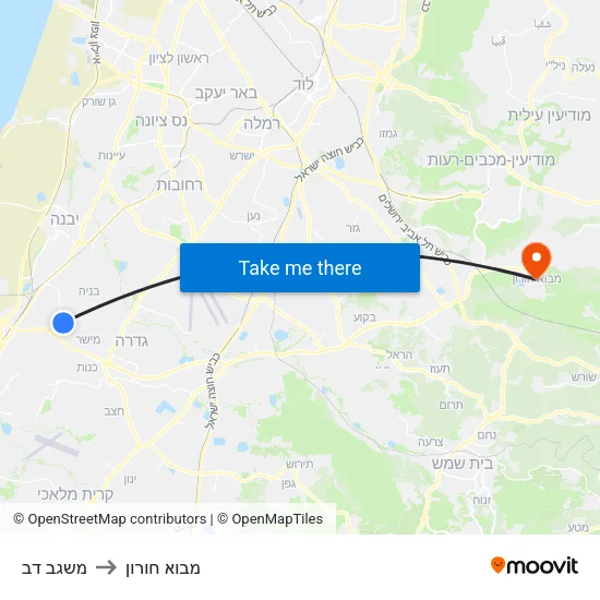 משגב דב to מבוא חורון map