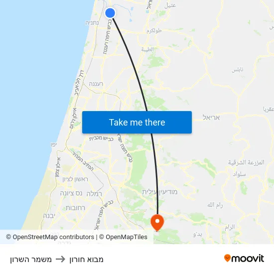משמר השרון to מבוא חורון map