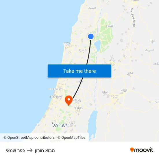 כפר שמאי to מבוא חורון map