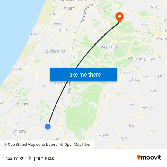 שדה צבי to מבוא חורון map