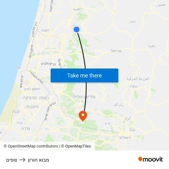 צופים to מבוא חורון map