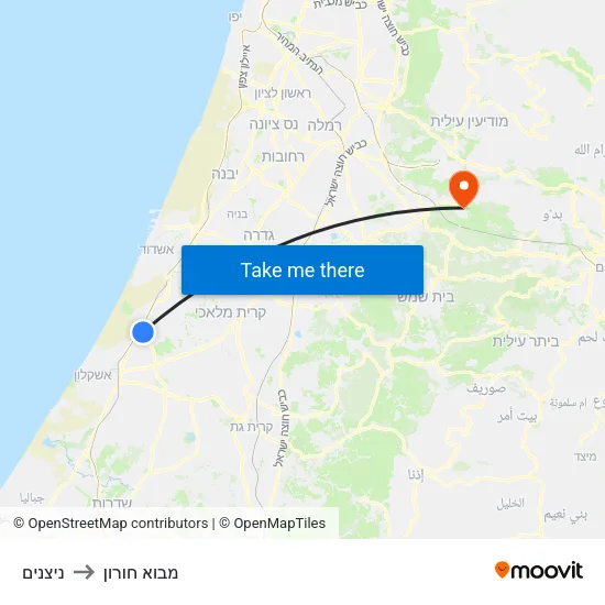 ניצנים to מבוא חורון map