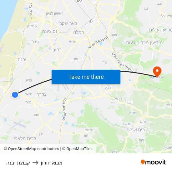 קבוצת יבנה to מבוא חורון map