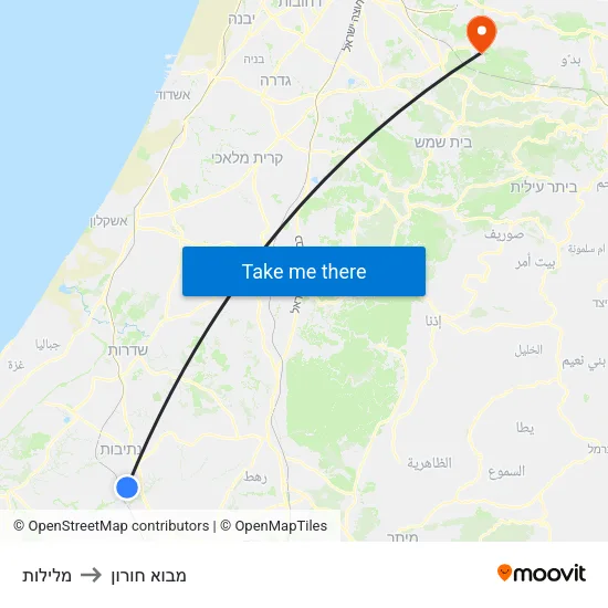 מלילות to מבוא חורון map