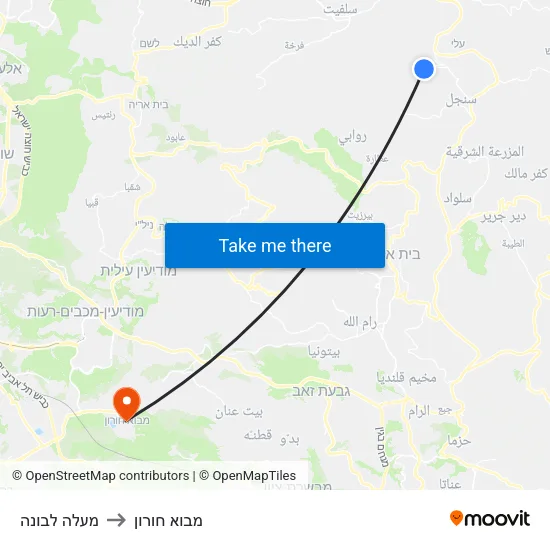 מעלה לבונה to מבוא חורון map