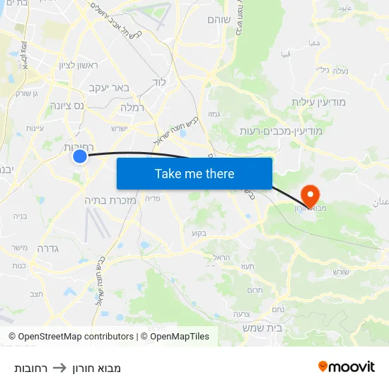רחובות to מבוא חורון map