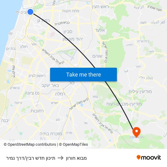 תיכון חדש רבין/דרך נמיר to מבוא חורון map