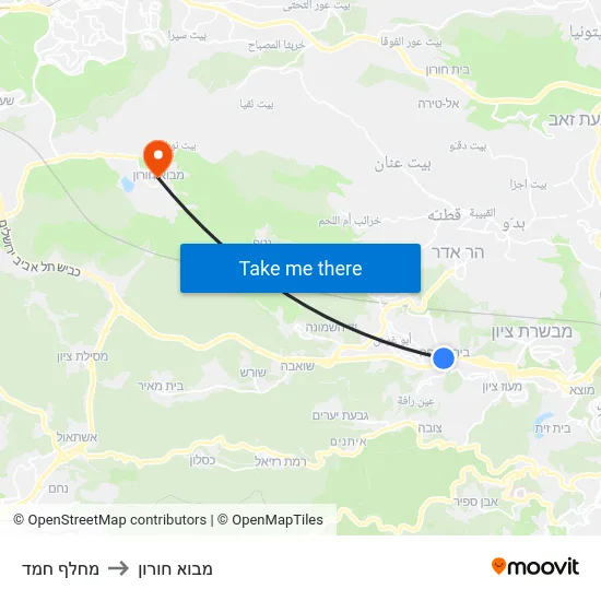 מחלף חמד to מבוא חורון map