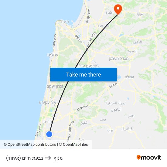 גבעת חיים (איחוד) to מנוף map