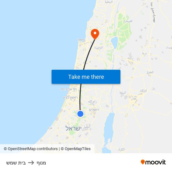 בית שמש to מנוף map