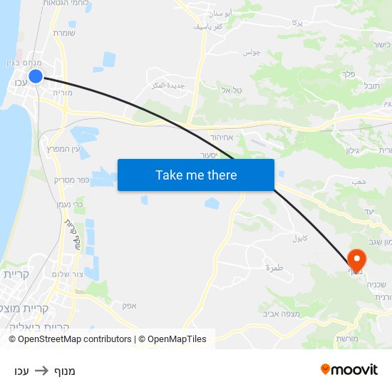 עכו to מנוף map