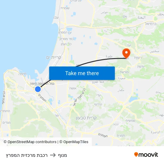 רכבת מרכזית המפרץ to מנוף map
