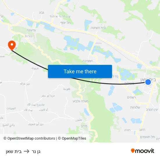בית שאן to גן נר map