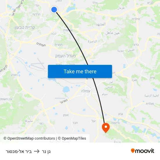 ביר אל-מכסור to גן נר map