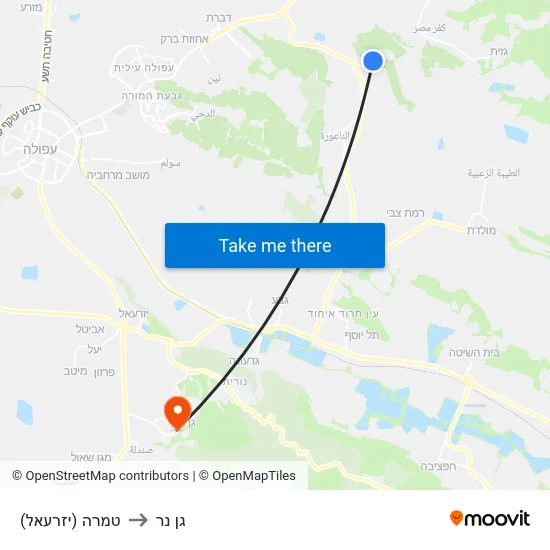 טמרה (יזרעאל) to גן נר map
