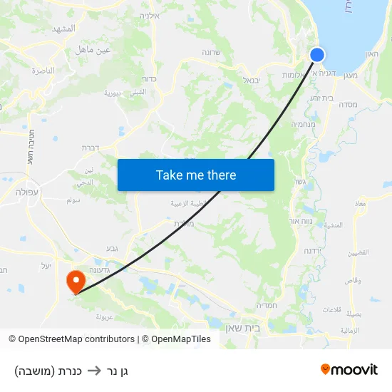 כנרת (מושבה) to גן נר map