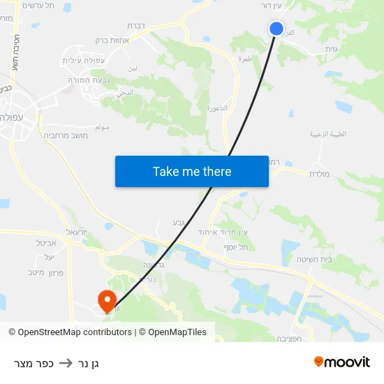 כפר מצר to גן נר map