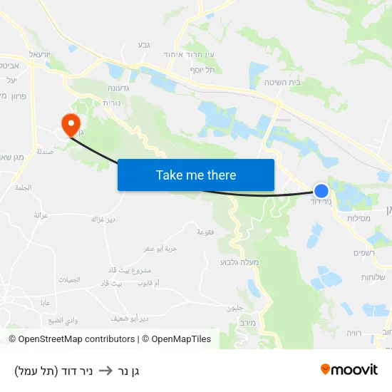 ניר דוד (תל עמל) to גן נר map