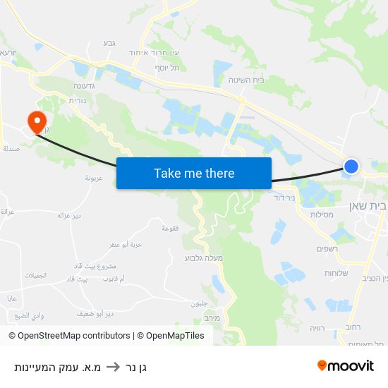 מ.א. עמק המעיינות to גן נר map