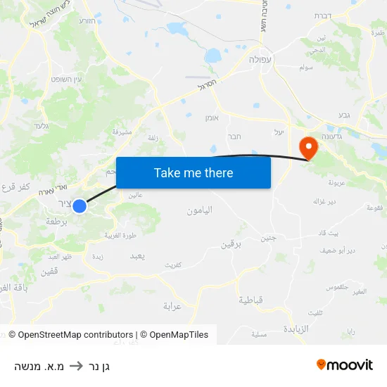 מ.א. מנשה to גן נר map