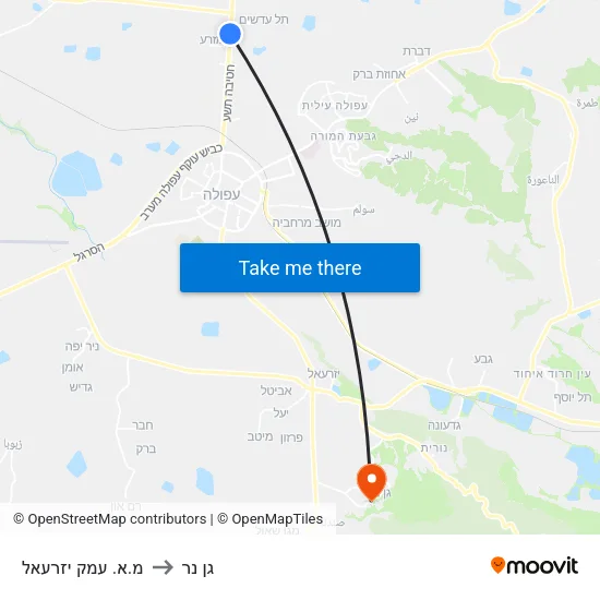 מ.א. עמק יזרעאל to גן נר map