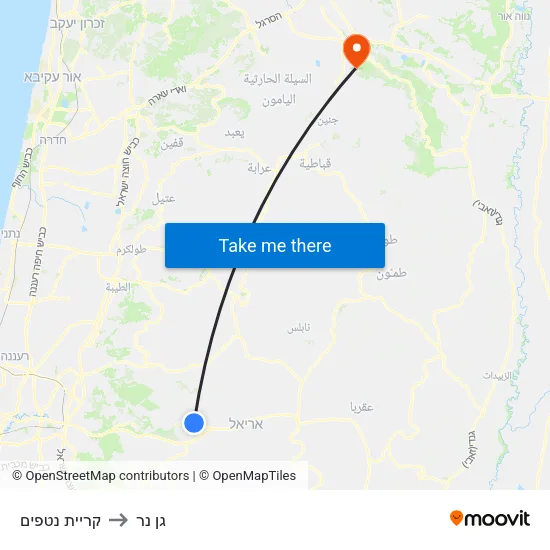 קריית נטפים to גן נר map
