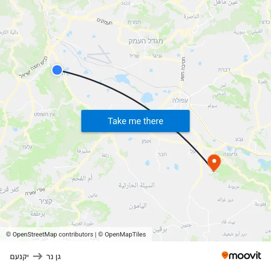 יקנעם to גן נר map