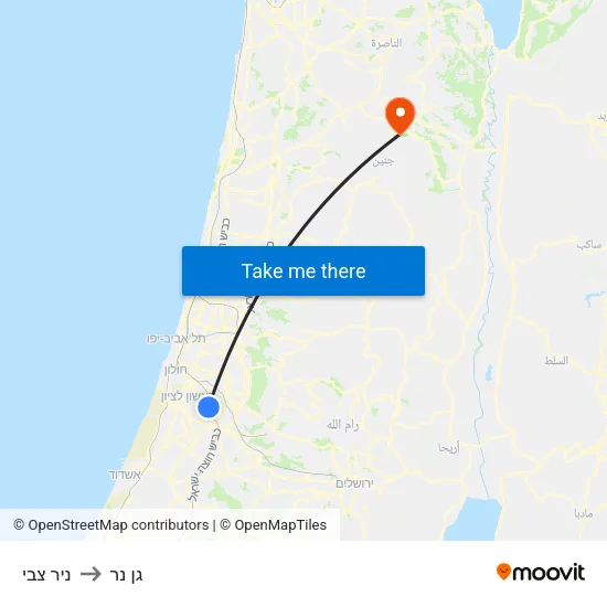 ניר צבי to גן נר map