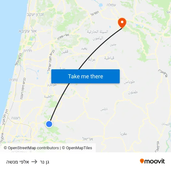 אלפי מנשה to גן נר map