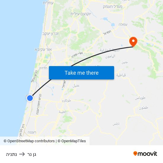 נתניה to גן נר map