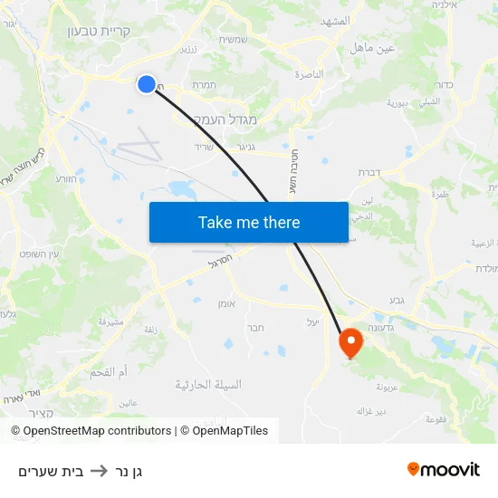 בית שערים to גן נר map