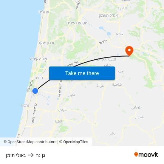 גאולי תימן to גן נר map