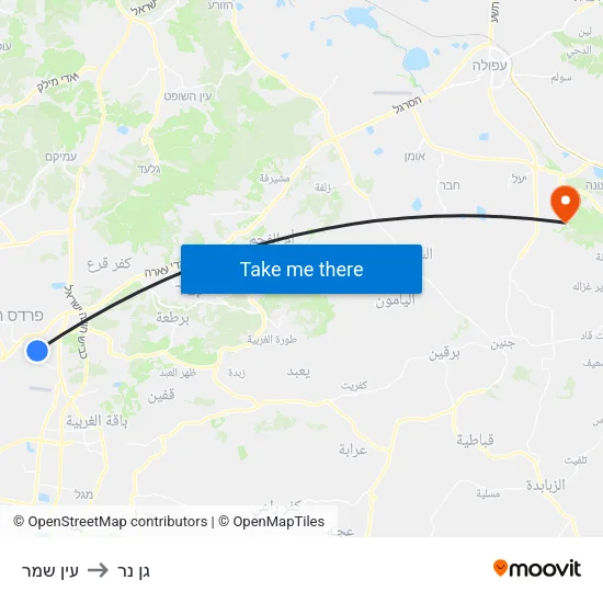 עין שמר to גן נר map