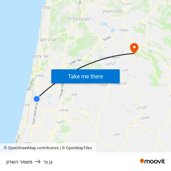 משמר השרון to גן נר map