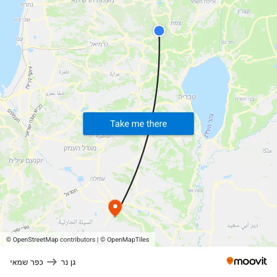 כפר שמאי to גן נר map